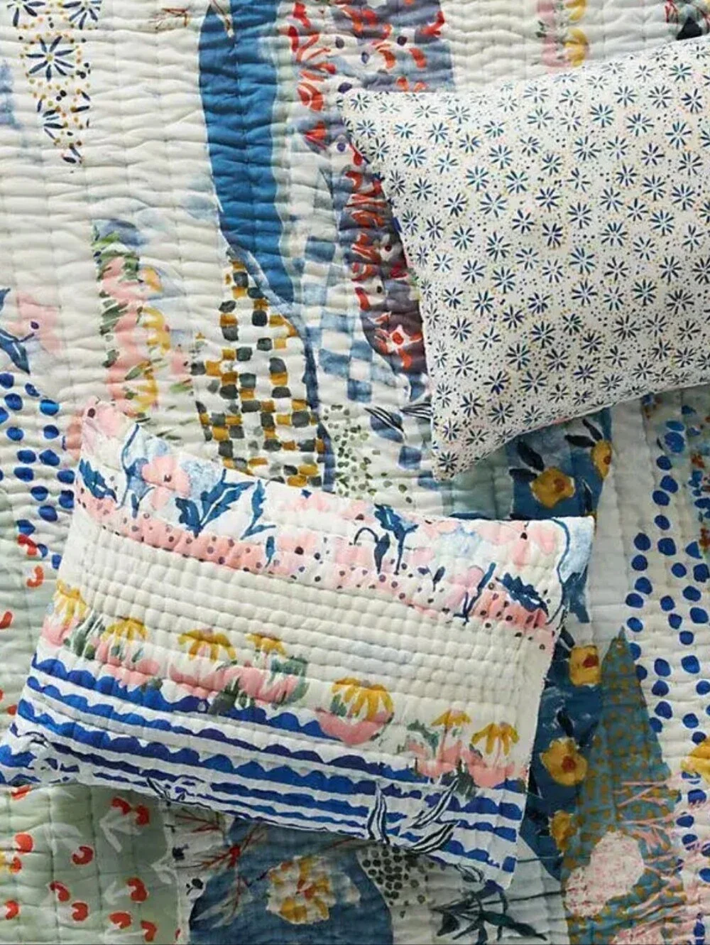 Anthropologie Rosalind Print Cotton Voile Quilted Shams
